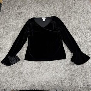 Y2K Gothic Witchy Velvet Bell Sleeve Blouse Ann Taylor Loft Petites Womens LP